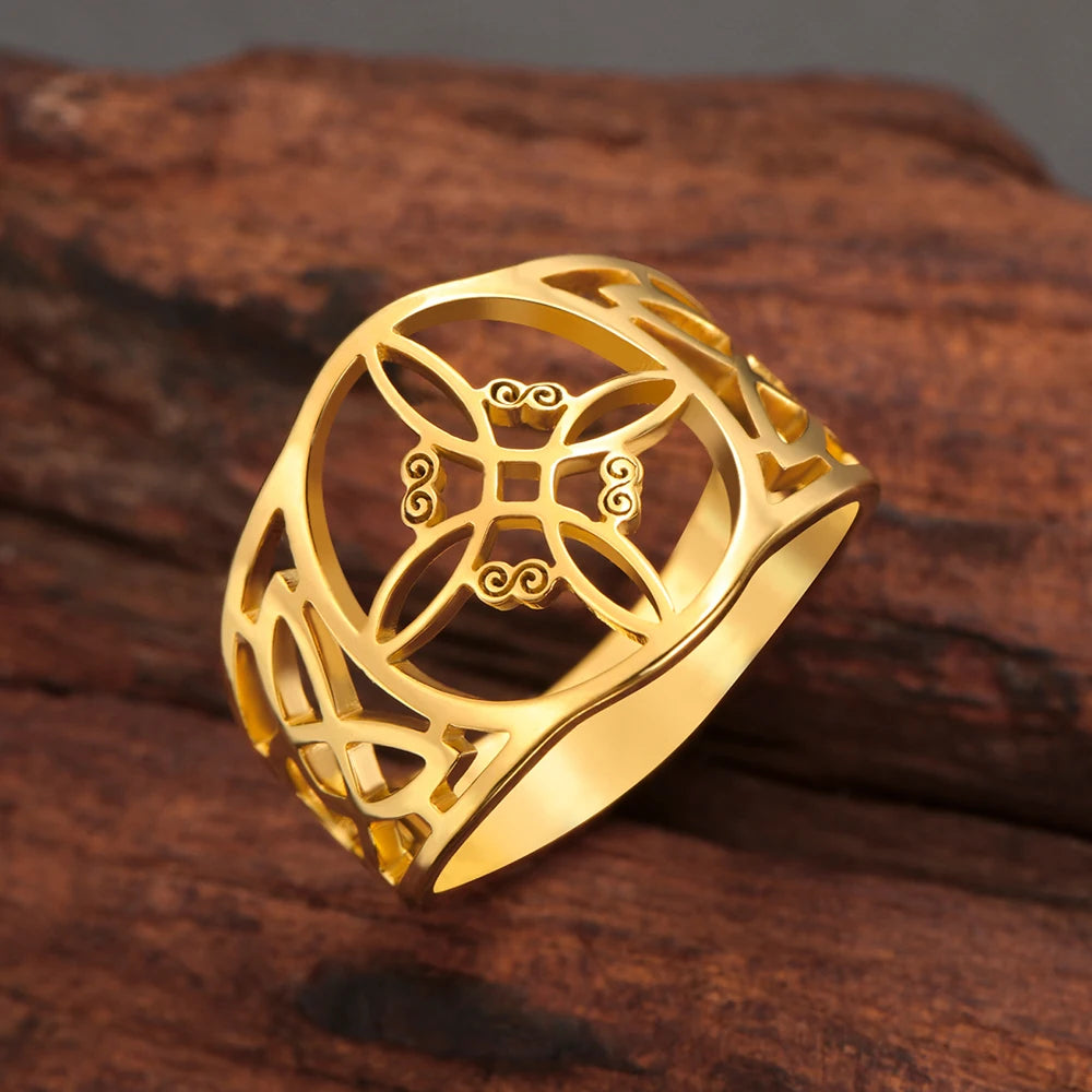 Celtic Knot Stainless Steel Ring for Men & Women – 18K Gold Plated Symbol Jewelry Free Shipping
