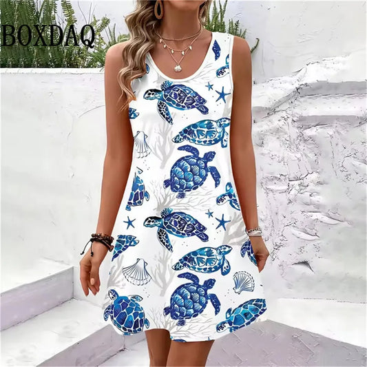 Sleeveless A-Line Beach Sundress | Loose Casual Vacation Mini Dress for Women