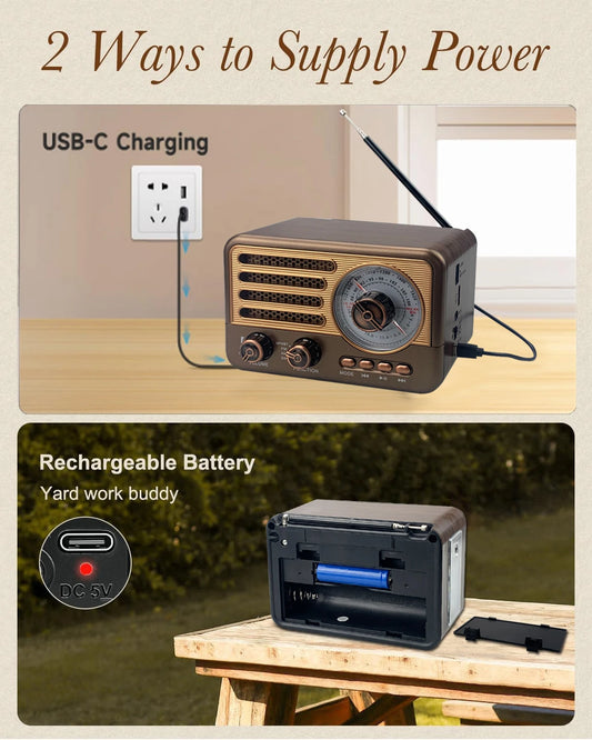  Retro Bluetooth Radio Speaker – Portable AM FM SW Radio with USB TF Card & LED Flashlight Free Shipping