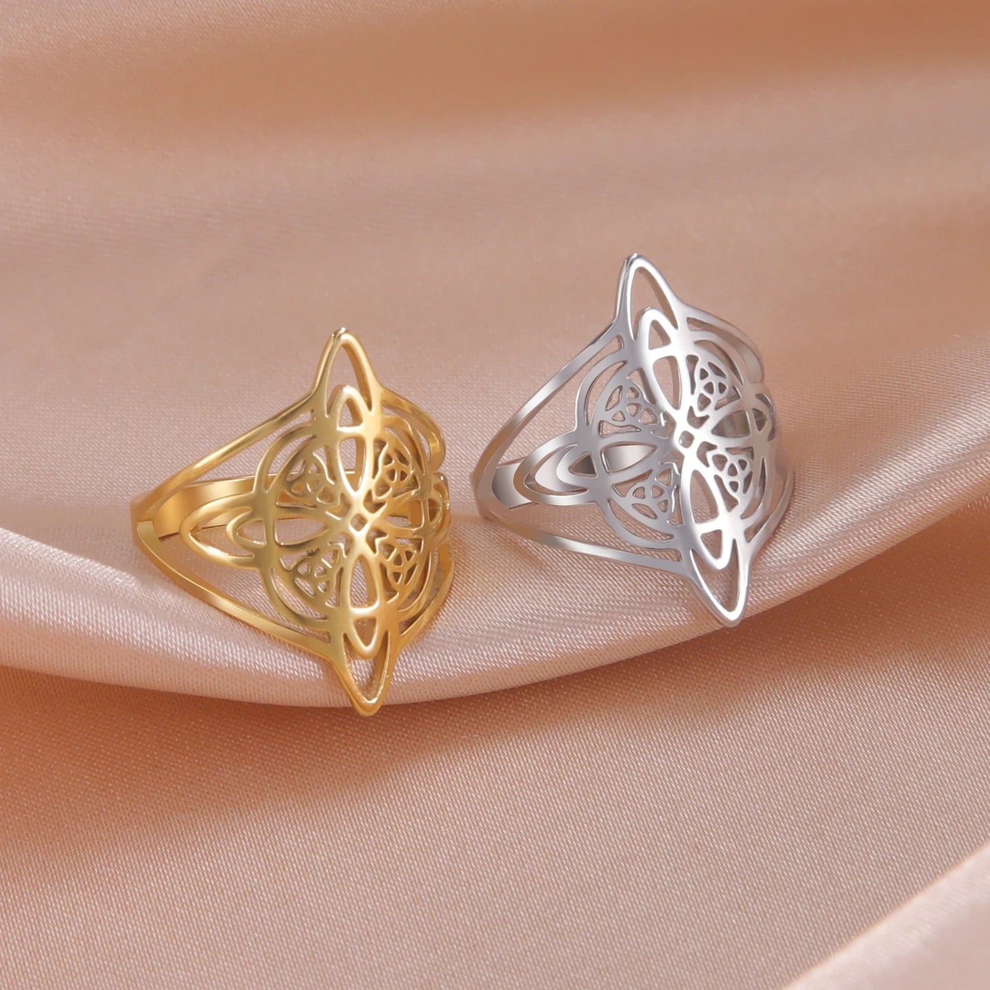 Celtic Knot Stainless Steel Ring for Men & Women – 18K Gold Plated Symbol Jewelry Free Shipping