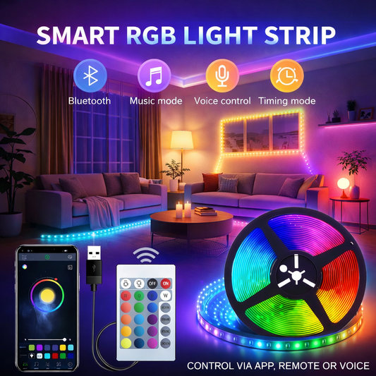 GlowSync Premium – Smart RGB LED Strip with Music Sync & USB Power (1m–30m)