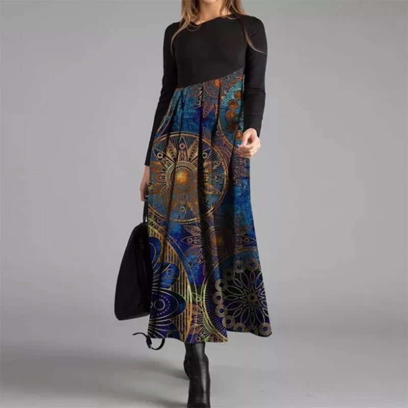 Women’s Elegant V-Neck A-Line Long Dress – Long Sleeve Casual Party Dress Free Shipping