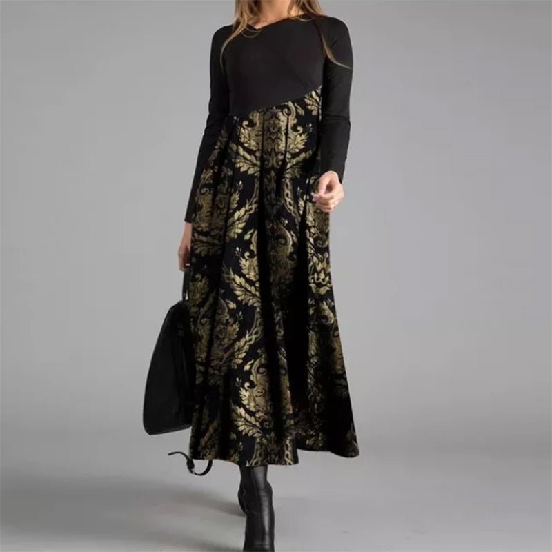 Women’s Elegant V-Neck A-Line Long Dress – Long Sleeve Casual Party Dress Free Shipping