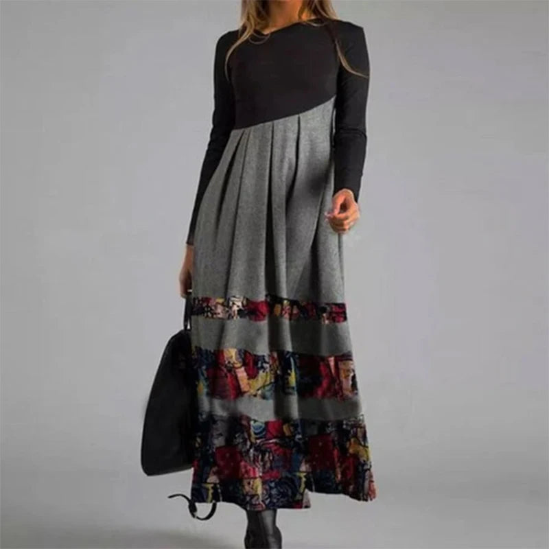 Women’s Elegant V-Neck A-Line Long Dress – Long Sleeve Casual Party Dress Free Shipping