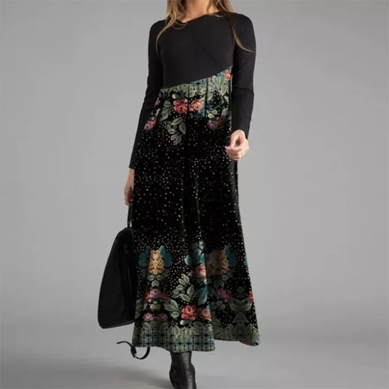 Women’s Elegant V-Neck A-Line Long Dress – Long Sleeve Casual Party Dress Free Shipping