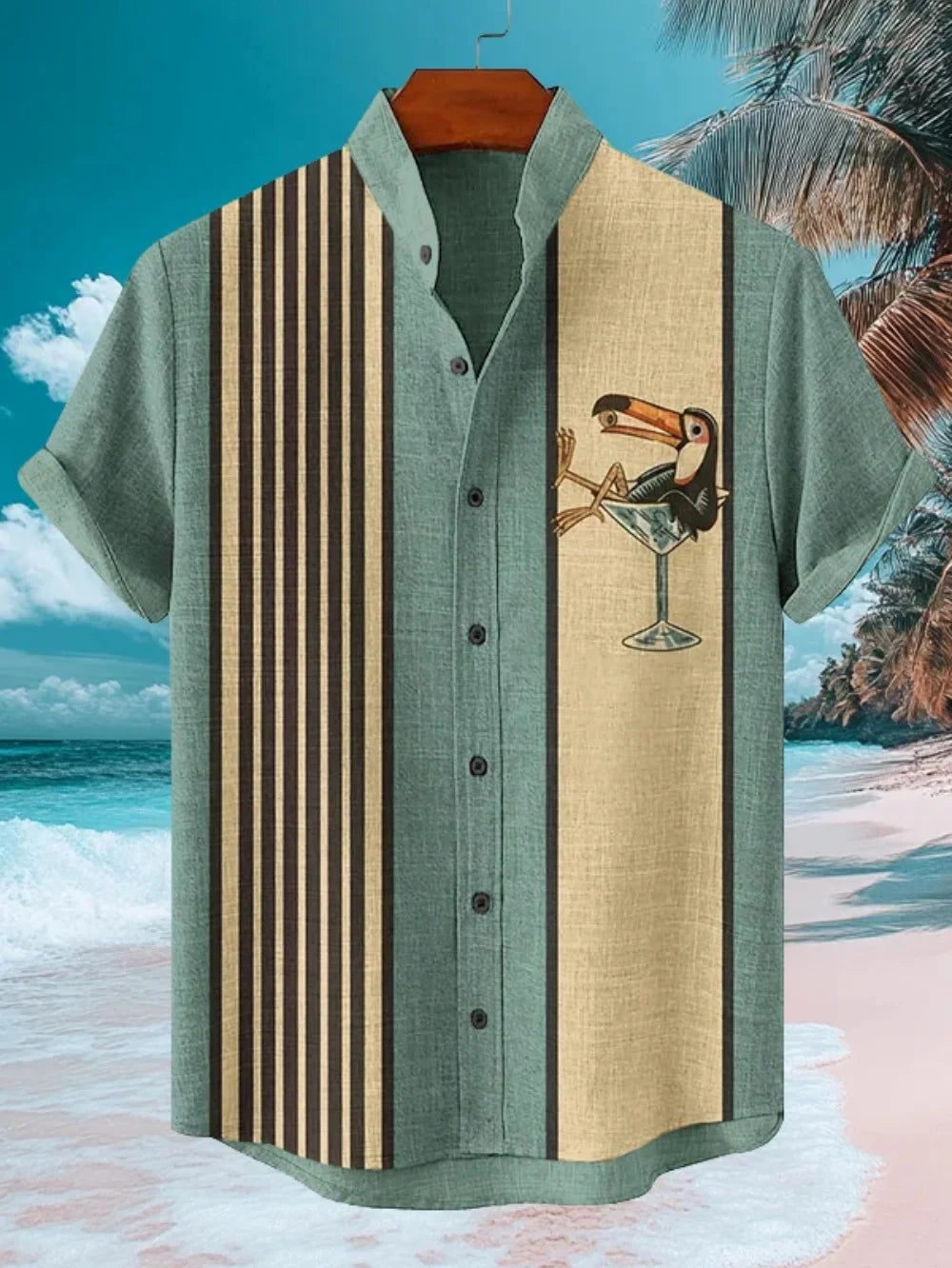 Men’s Artistic Print Shirt – Bamboo Linen Short Sleeve Casual Fashion Shirt Free Shipping