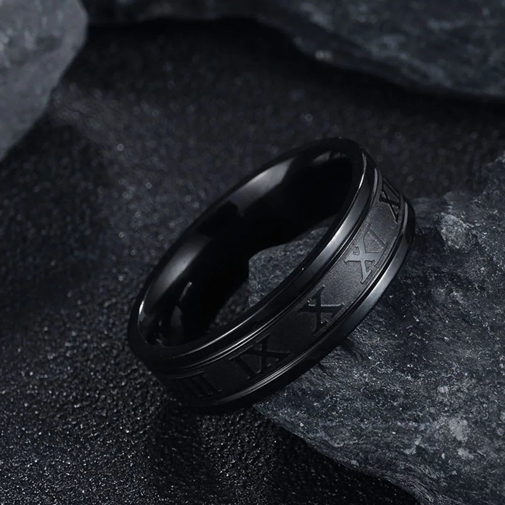 Roman Numeral Stainless Steel Ring – Unisex Fashion Punk Style Jewelry Gift Free Shipping