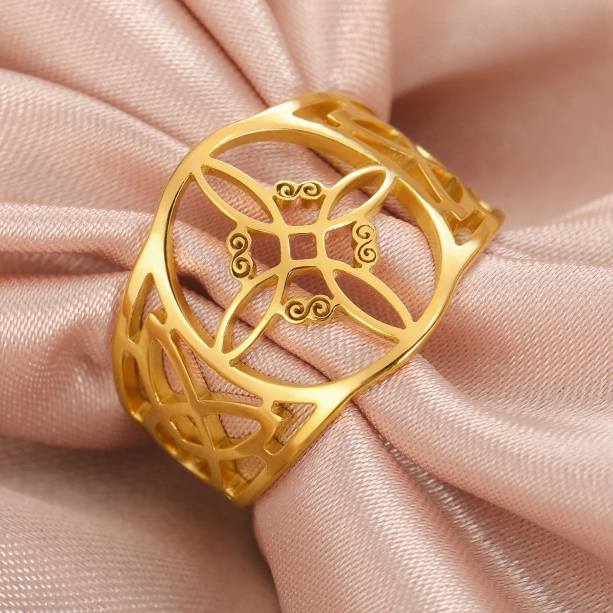 Celtic Knot Stainless Steel Ring for Men & Women – 18K Gold Plated Symbol Jewelry Free Shipping