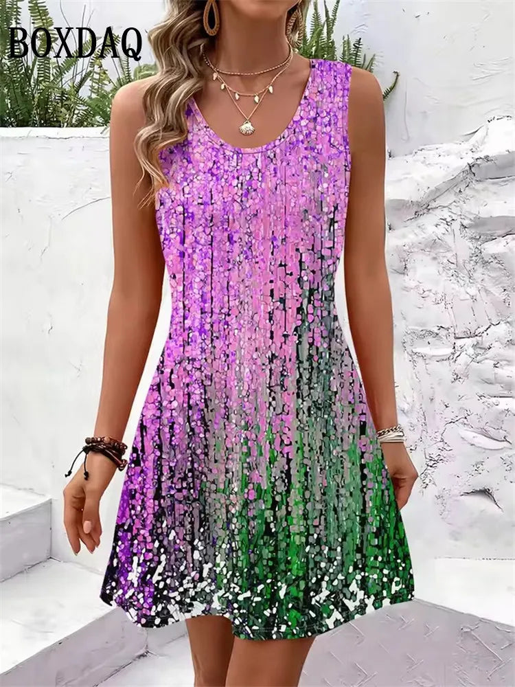 Sleeveless A-Line Beach Sundress | Loose Casual Vacation Mini Dress for Women