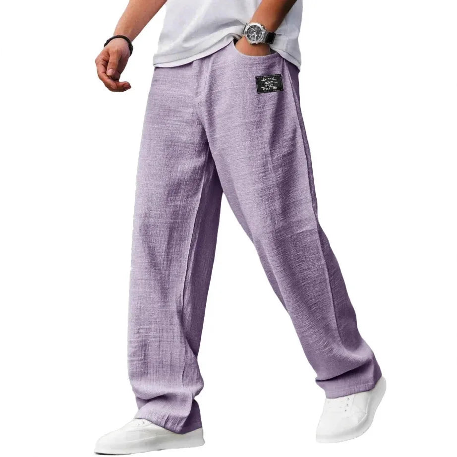 Men’s Casual Straight Trousers – Breathable Loose Fit Embroidery Pants for Daily Wear Free Shipping