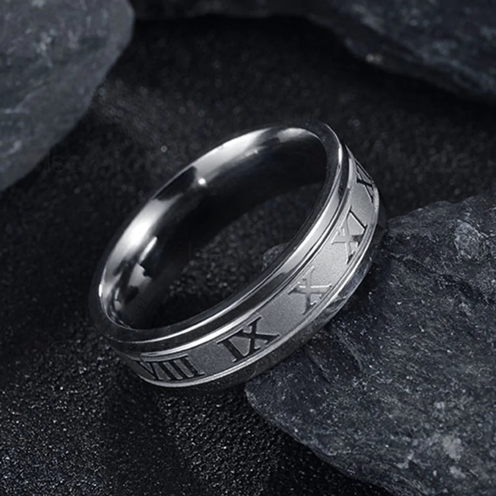 Roman Numeral Stainless Steel Ring – Unisex Fashion Punk Style Jewelry Gift Free Shipping