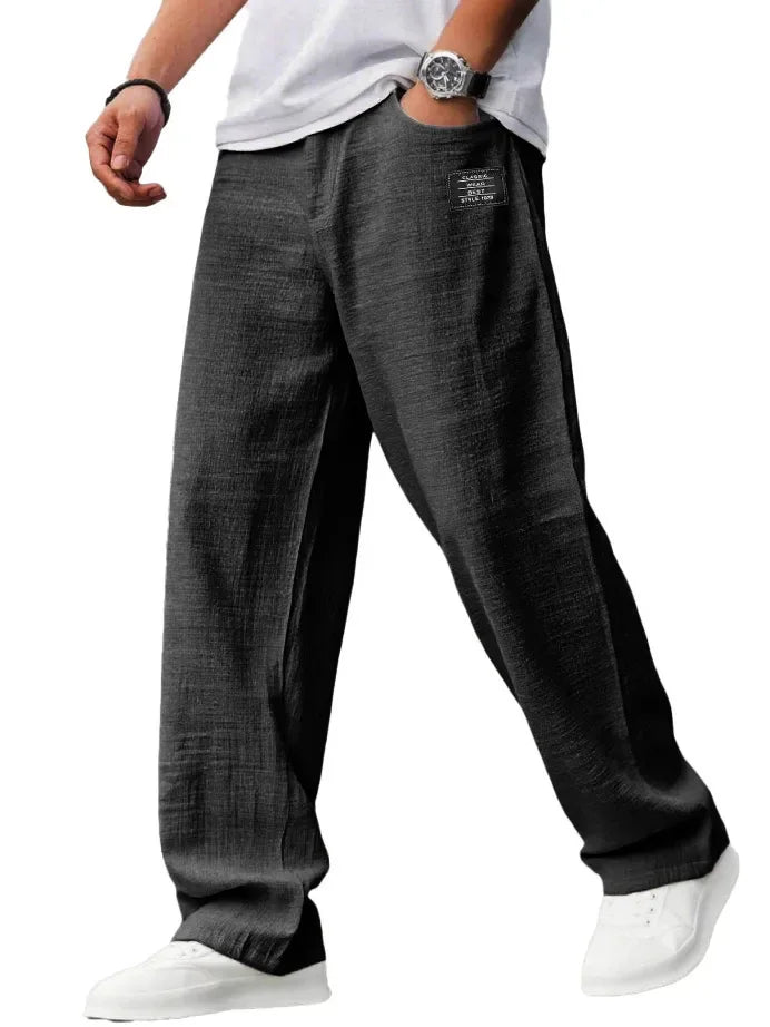 Men’s Casual Straight Trousers – Breathable Loose Fit Embroidery Pants for Daily Wear Free Shipping