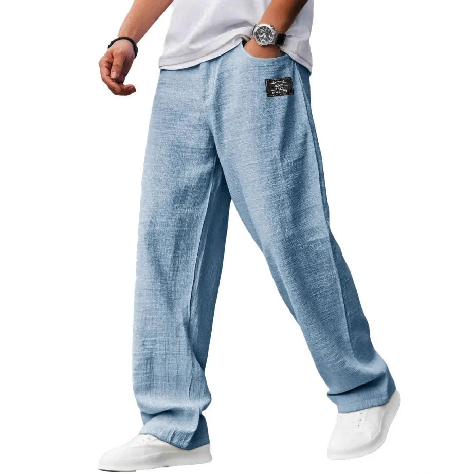Men’s Casual Straight Trousers – Breathable Loose Fit Embroidery Pants for Daily Wear Free Shipping