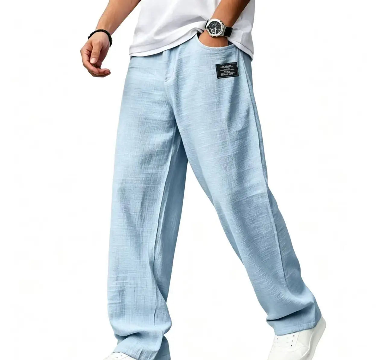 Men’s Casual Straight Trousers – Breathable Loose Fit Embroidery Pants for Daily Wear Free Shipping