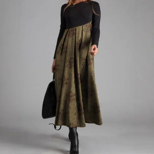 Women’s Elegant V-Neck A-Line Long Dress – Long Sleeve Casual Party Dress Free Shipping