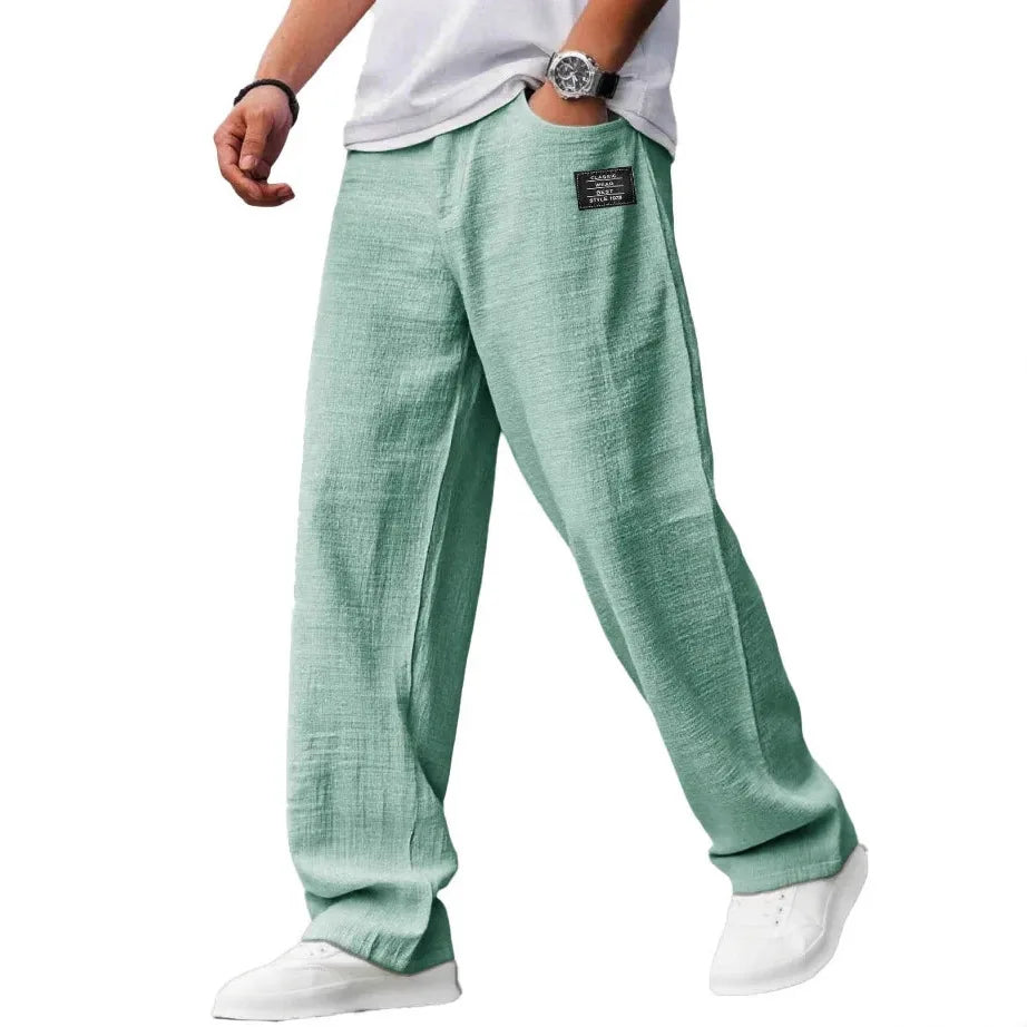 Men’s Casual Straight Trousers – Breathable Loose Fit Embroidery Pants for Daily Wear Free Shipping