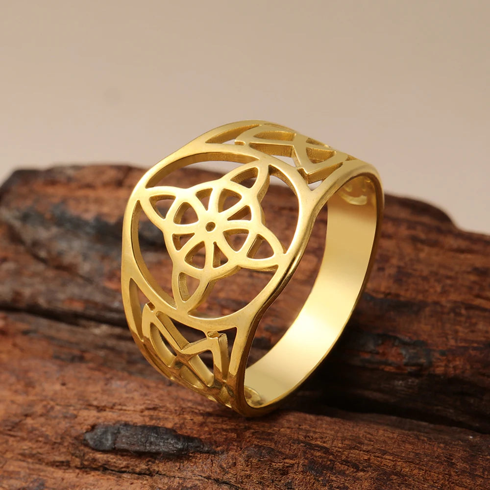 Celtic Knot Stainless Steel Ring for Men & Women – 18K Gold Plated Symbol Jewelry Free Shipping