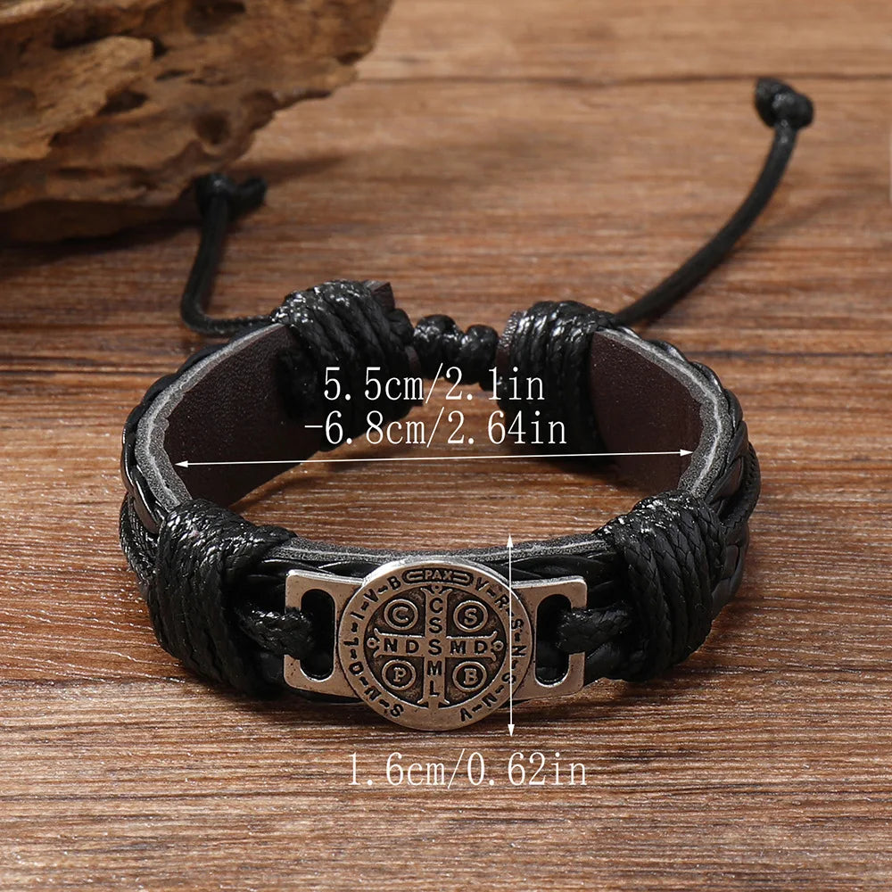 Men’s Leather Wrap Bracelet – Handmade Braided Cross Design Fashion Jewelry Gift Free Shipping