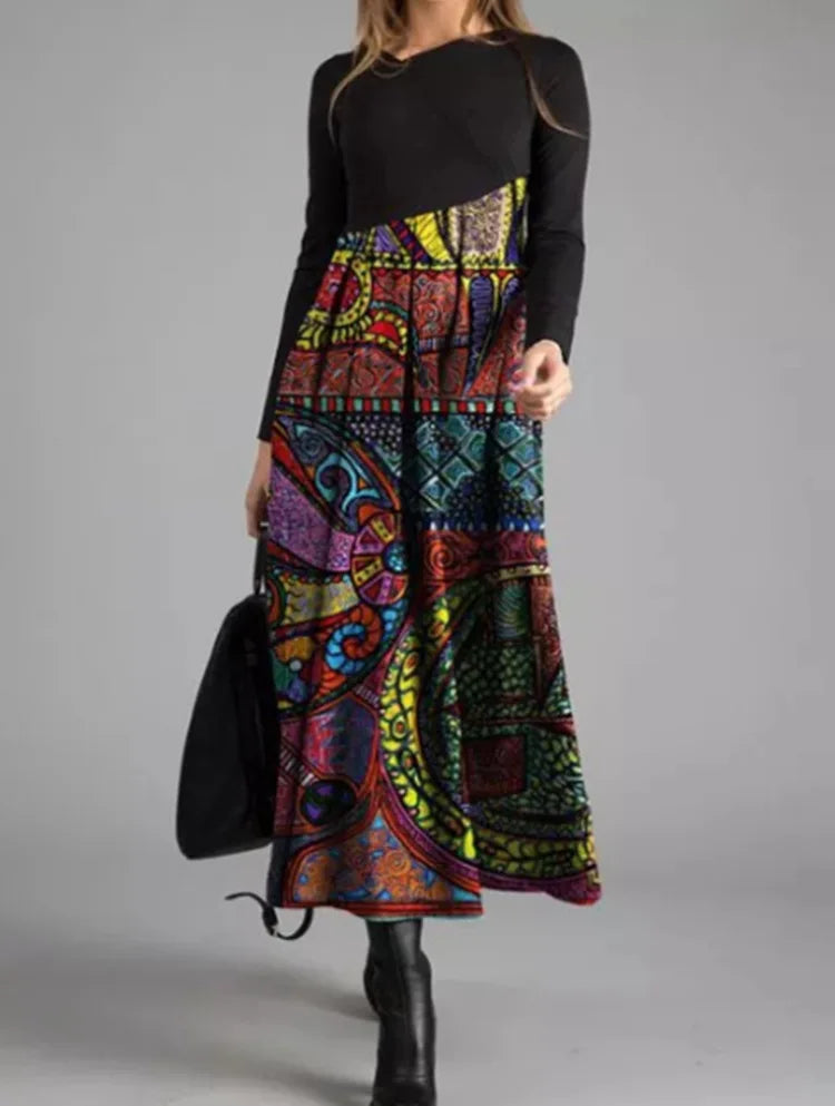 Women’s Elegant V-Neck A-Line Long Dress – Long Sleeve Casual Party Dress Free Shipping