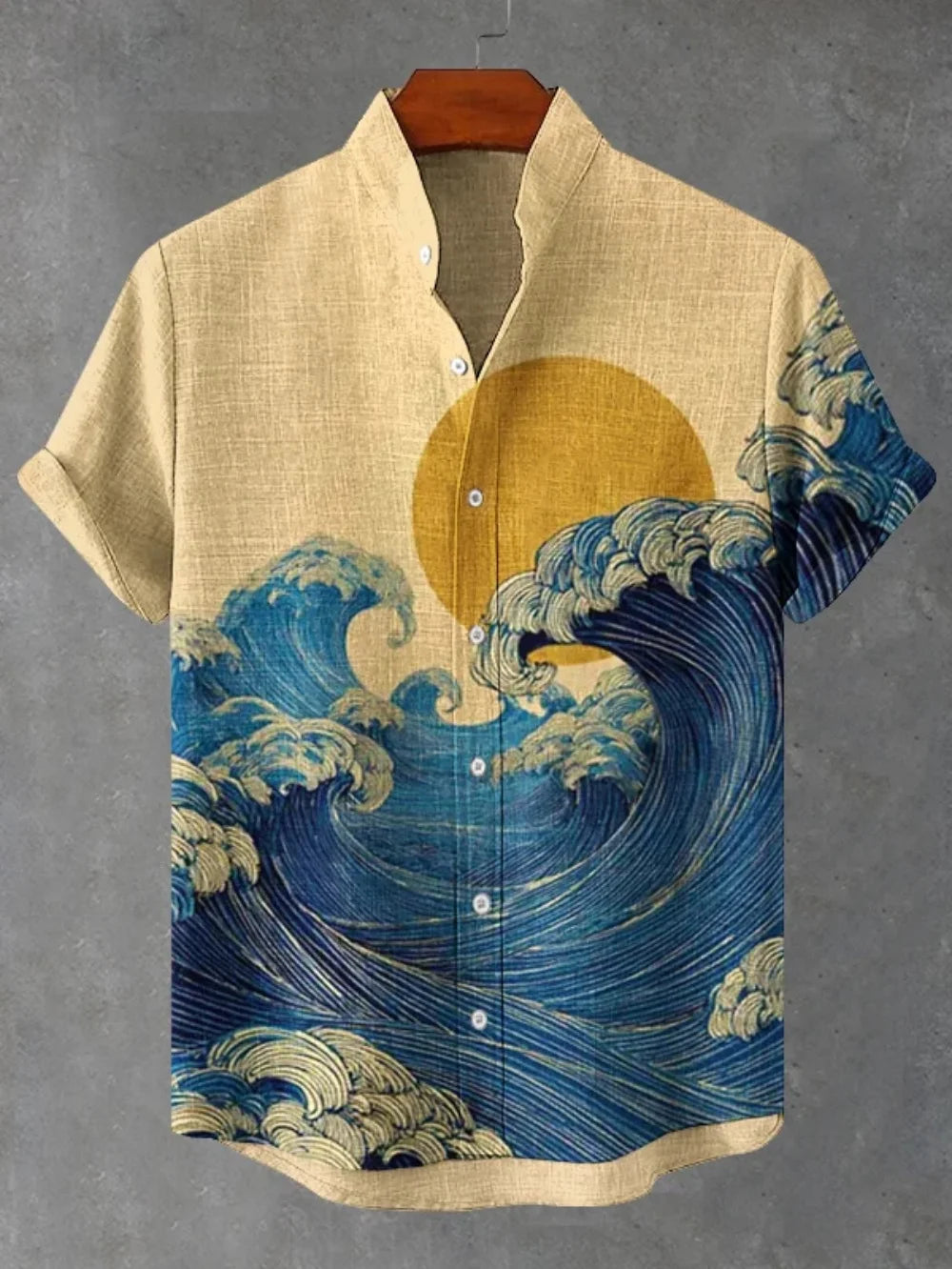 Men’s Artistic Print Shirt – Bamboo Linen Short Sleeve Casual Fashion Shirt Free Shipping