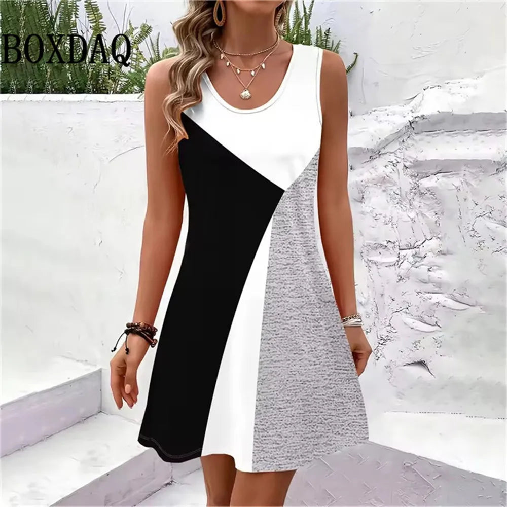 Sleeveless A-Line Beach Sundress | Loose Casual Vacation Mini Dress for Women