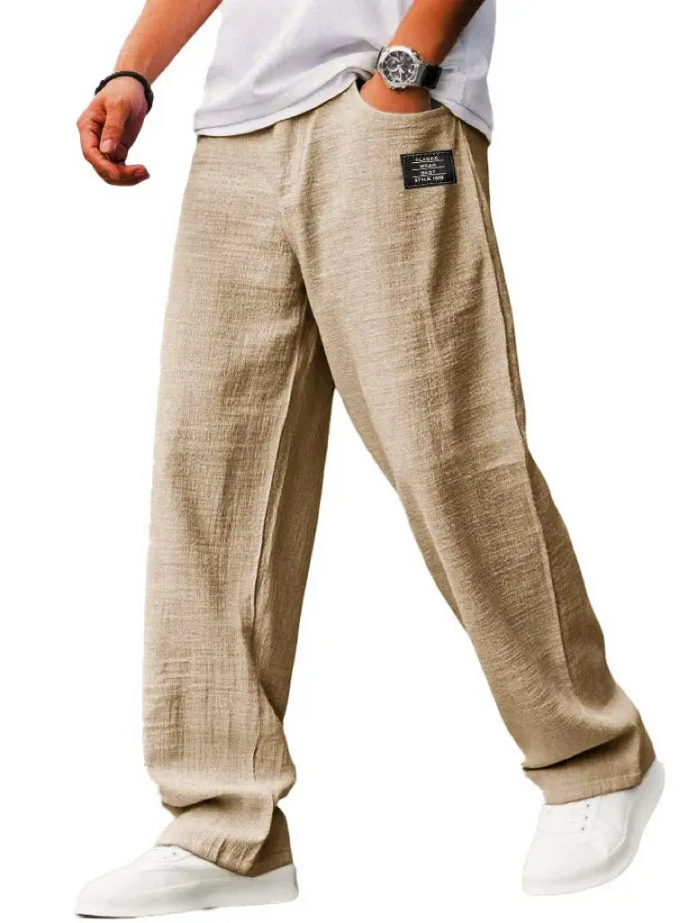 Men’s Casual Straight Trousers – Breathable Loose Fit Embroidery Pants for Daily Wear Free Shipping