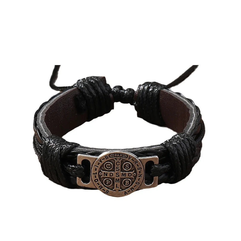 Men’s Leather Wrap Bracelet – Handmade Braided Cross Design Fashion Jewelry Gift Free Shipping