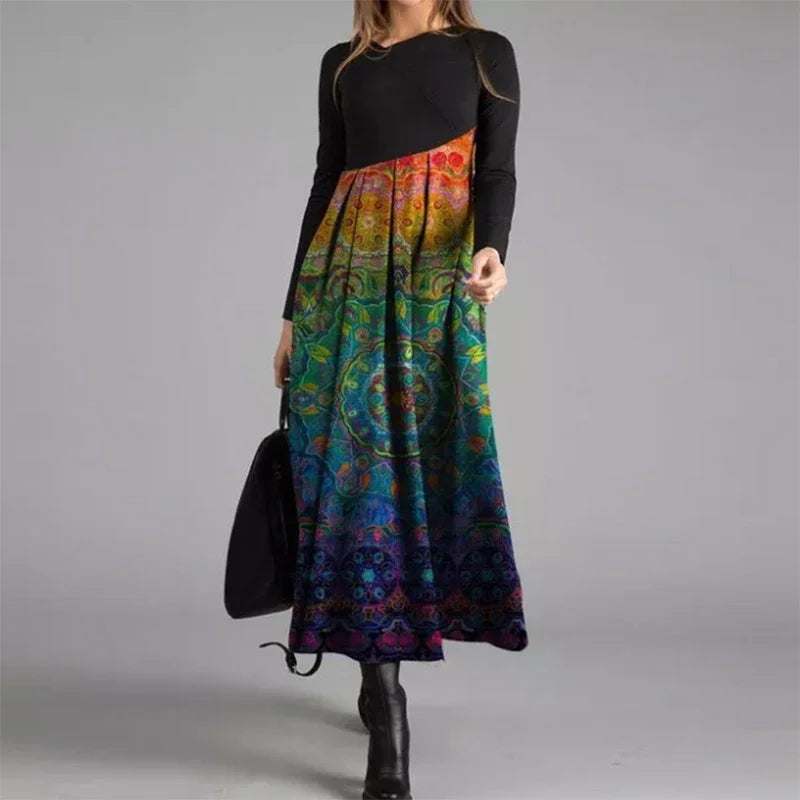 Women’s Elegant V-Neck A-Line Long Dress – Long Sleeve Casual Party Dress Free Shipping