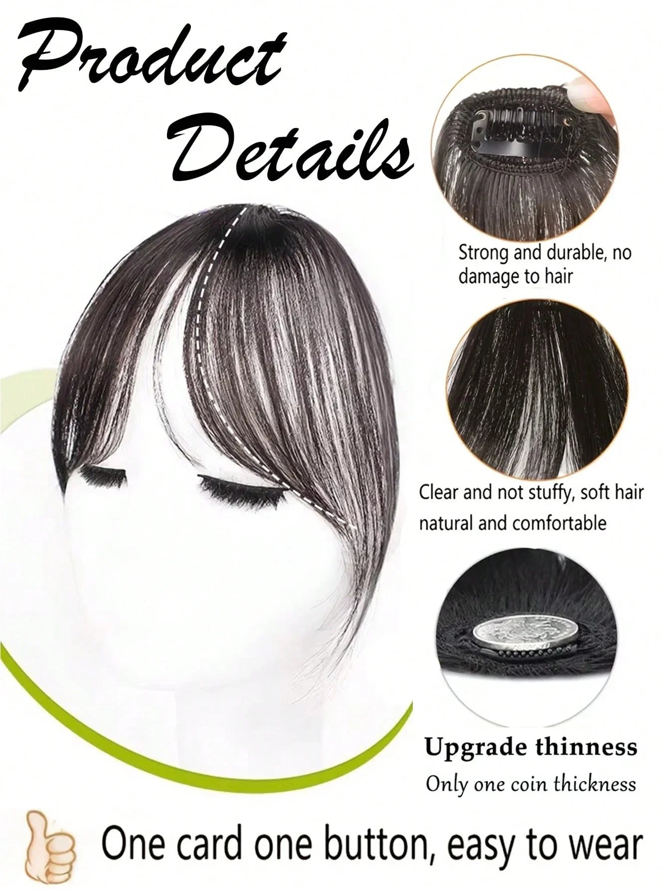Clip In Middle Part Bangs Hair Extension – Natural Seamless French Bangs Hairpiece Free Shipping