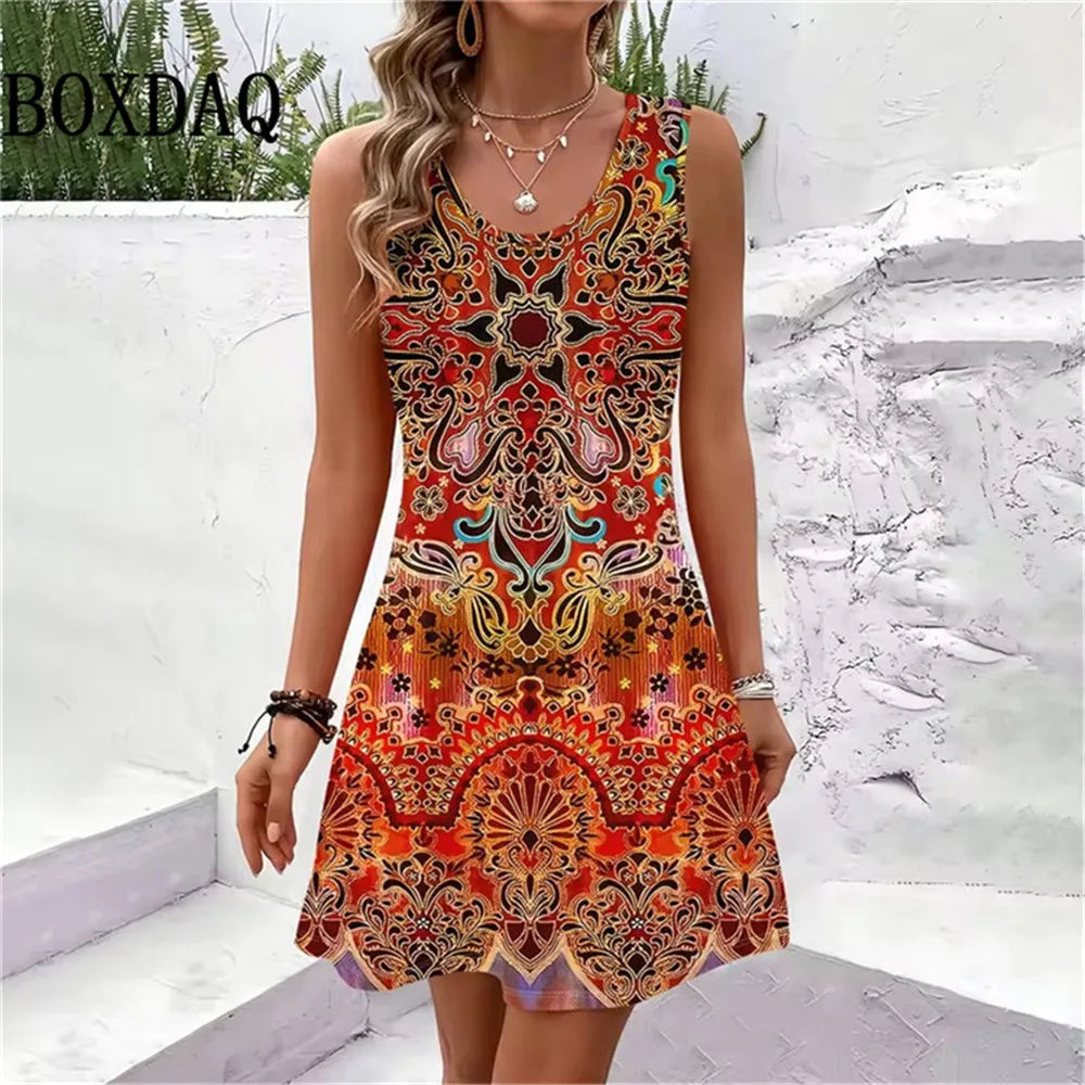 Sleeveless A-Line Beach Sundress | Loose Casual Vacation Mini Dress for Women