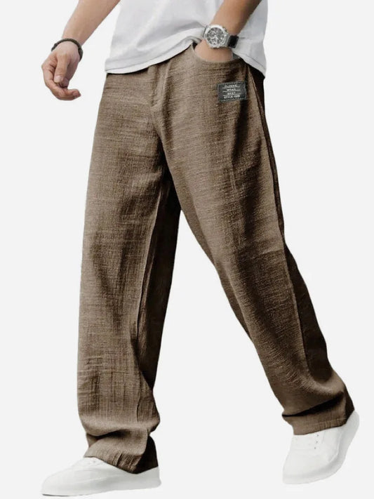 Men’s Casual Straight Trousers – Breathable Loose Fit Embroidery Pants for Daily Wear Free Shipping