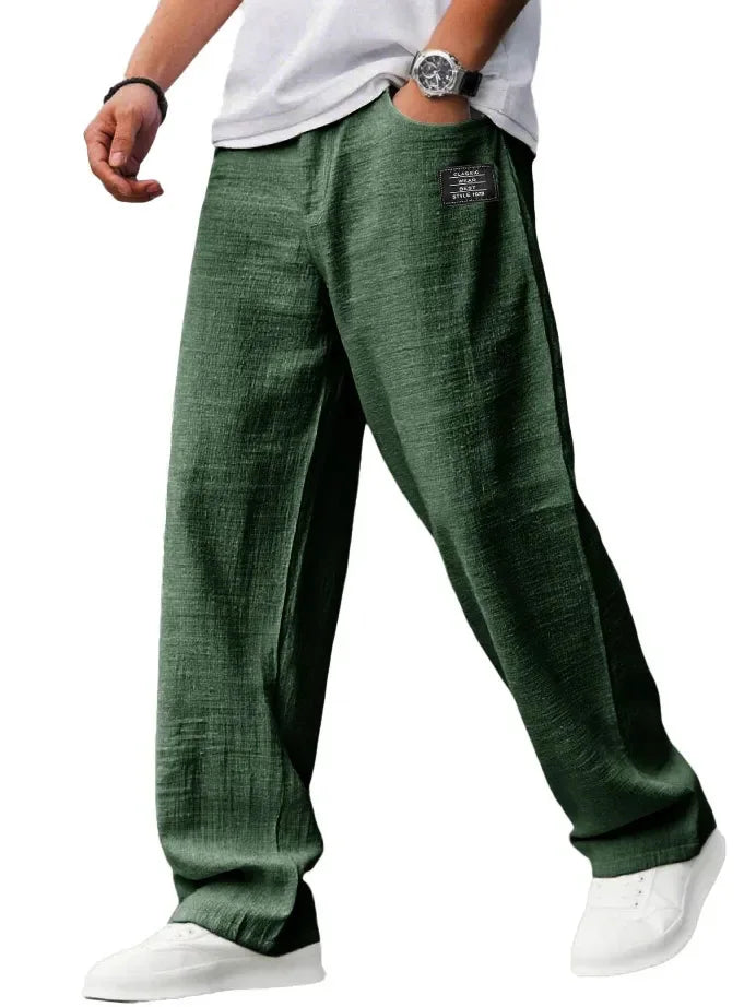 Men’s Casual Straight Trousers – Breathable Loose Fit Embroidery Pants for Daily Wear Free Shipping