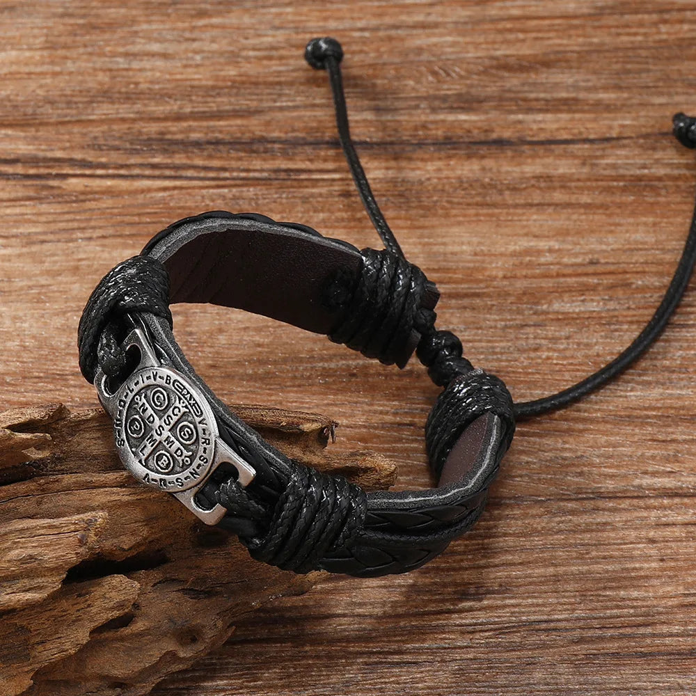 Men’s Leather Wrap Bracelet – Handmade Braided Cross Design Fashion Jewelry Gift Free Shipping