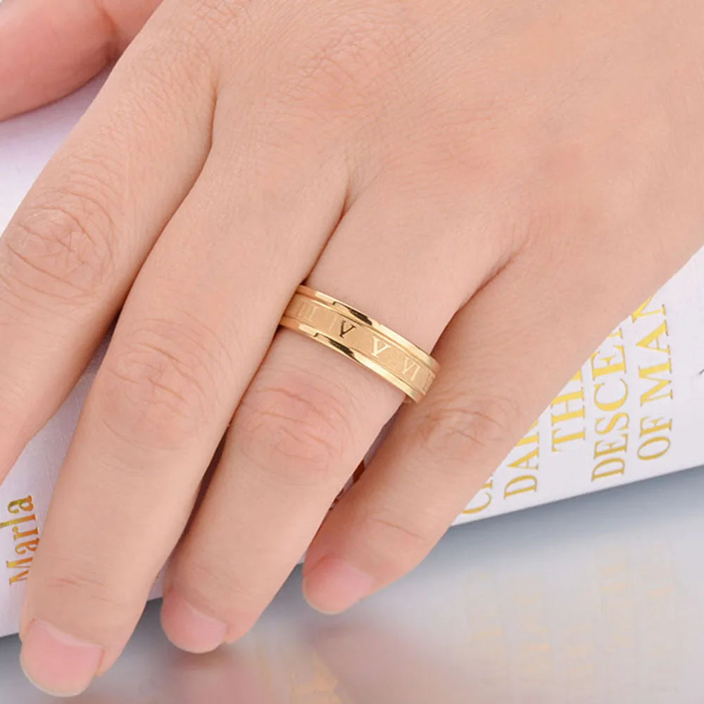 Roman Numeral Stainless Steel Ring – Unisex Fashion Punk Style Jewelry Gift Free Shipping