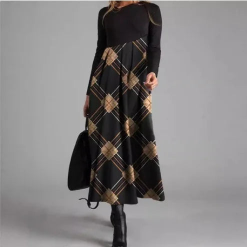 Women’s Elegant V-Neck A-Line Long Dress – Long Sleeve Casual Party Dress Free Shipping