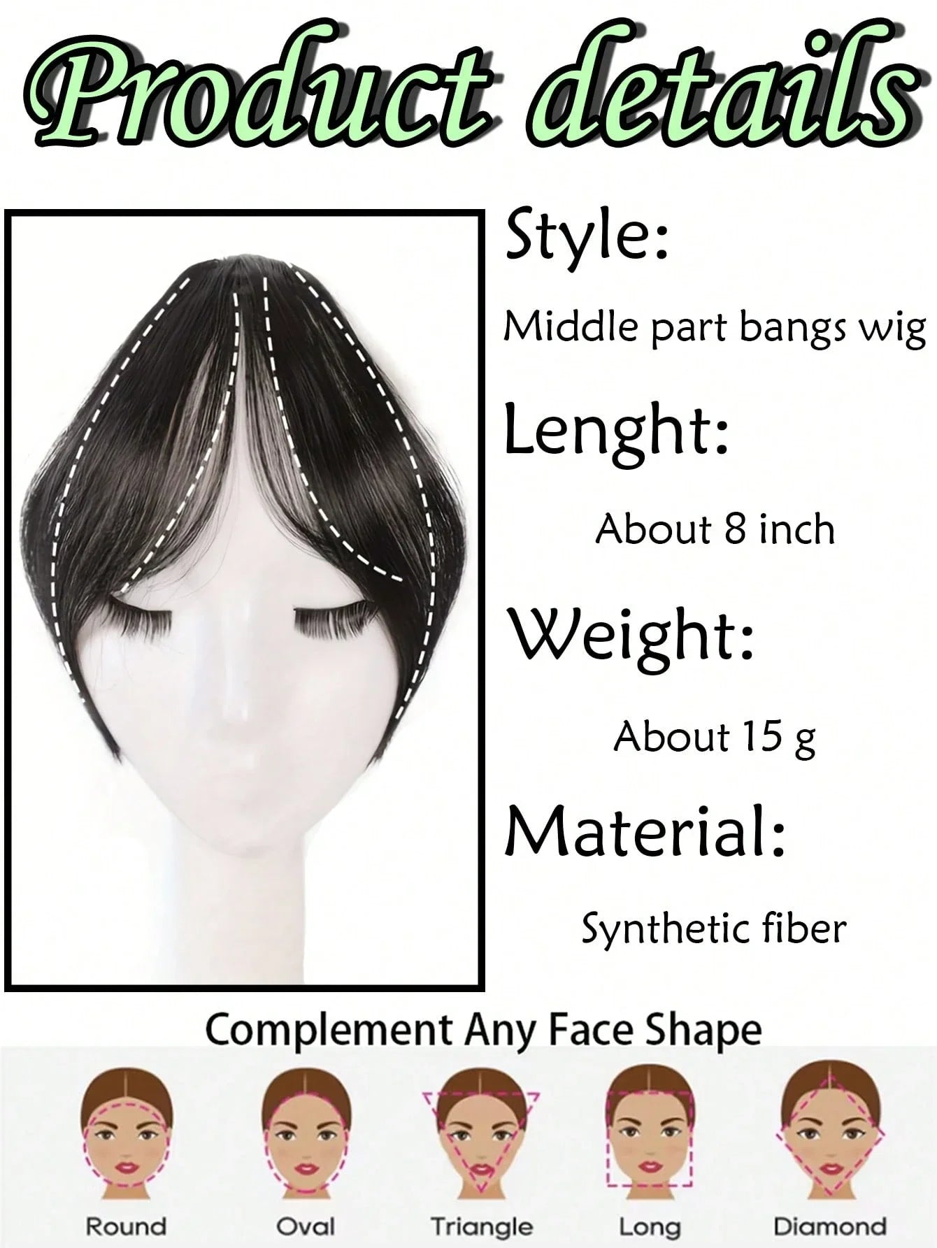 Clip In Middle Part Bangs Hair Extension – Natural Seamless French Bangs Hairpiece Free Shipping