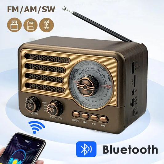  Retro Bluetooth Radio Speaker – Portable AM FM SW Radio with USB TF Card & LED Flashlight Free Shipping