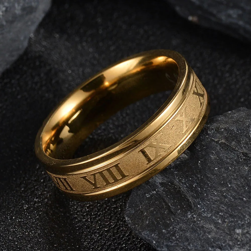 Roman Numeral Stainless Steel Ring – Unisex Fashion Punk Style Jewelry Gift Free Shipping