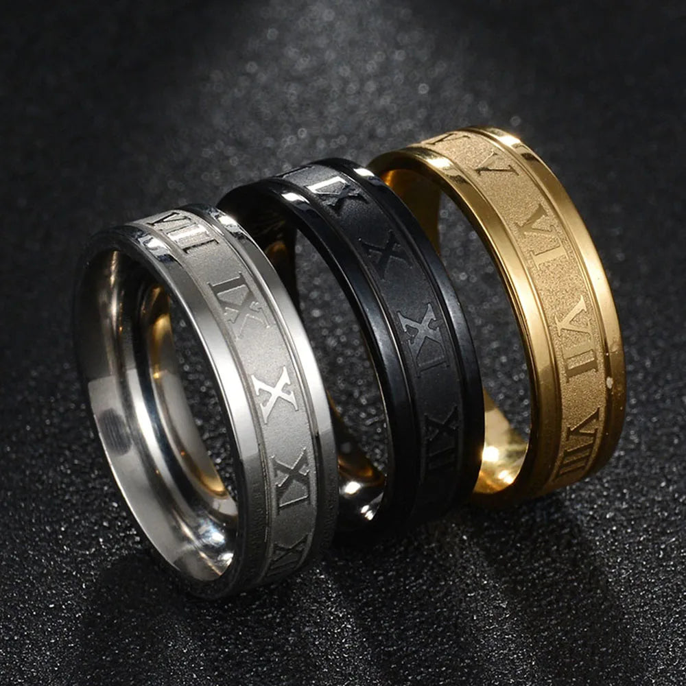 Roman Numeral Stainless Steel Ring – Unisex Fashion Punk Style Jewelry Gift Free Shipping