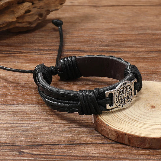 Men’s Leather Wrap Bracelet – Handmade Braided Cross Design Fashion Jewelry Gift Free Shipping