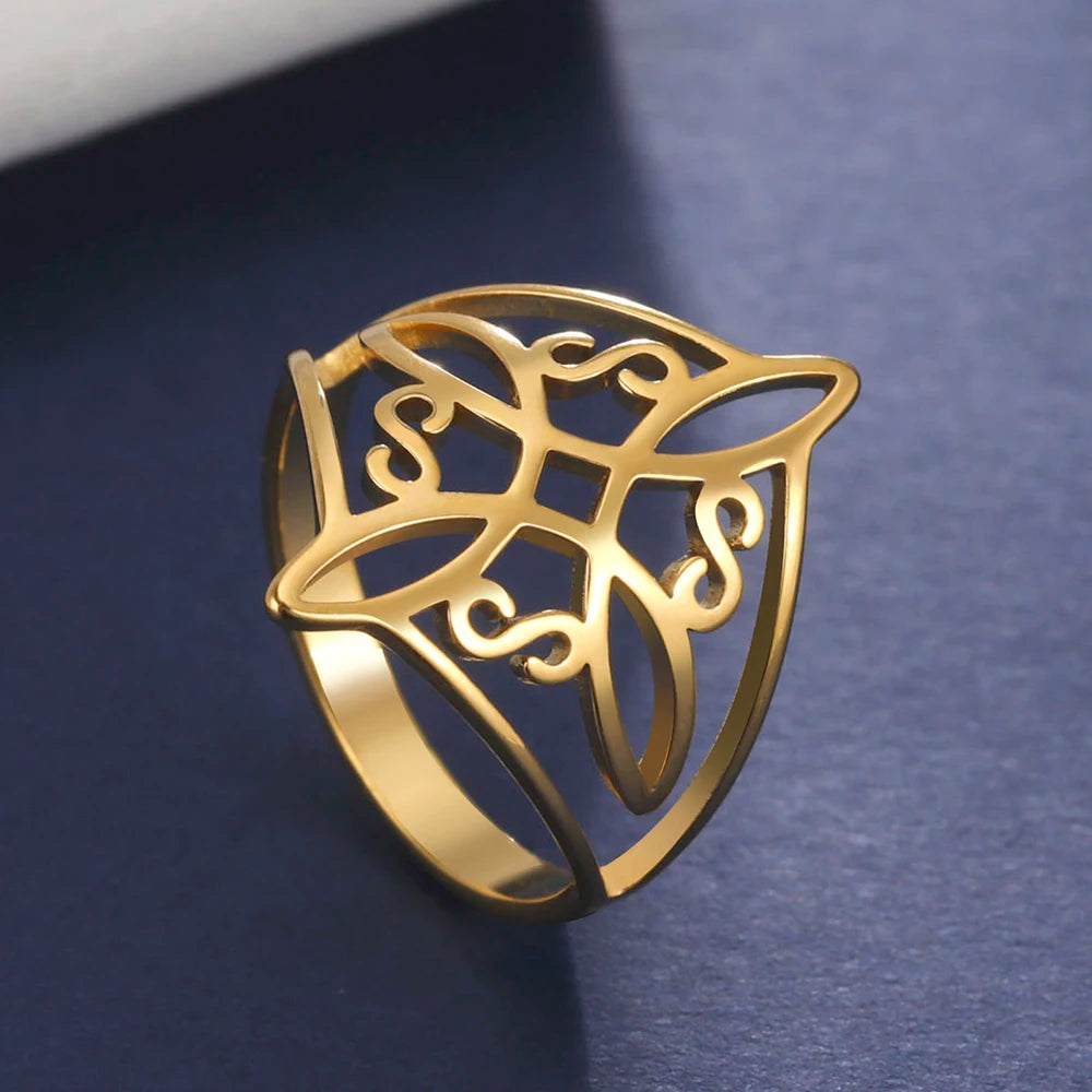 Celtic Knot Stainless Steel Ring for Men & Women – 18K Gold Plated Symbol Jewelry Free Shipping