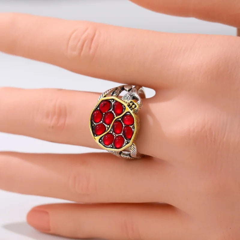 Women's Synthetic Ruby Pomegranate Ring – Elegant Silver Plated Jewelry Gift Free Shippi