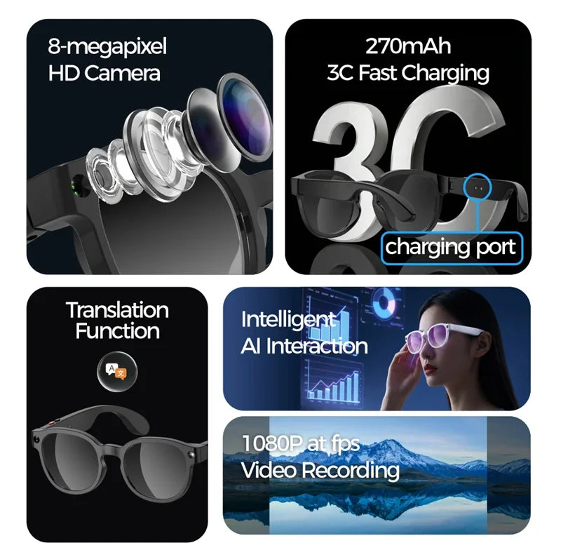 Next-Gen Smart Glasses – 4K Camera, Live Translation & Wireless Aud