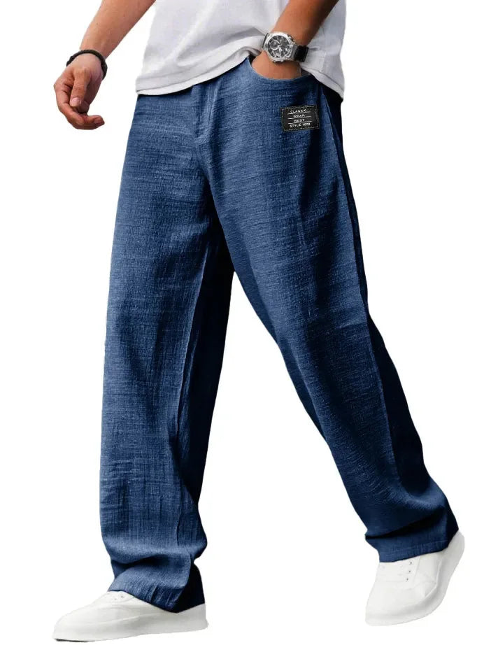 Men’s Casual Straight Trousers – Breathable Loose Fit Embroidery Pants for Daily Wear Free Shipping