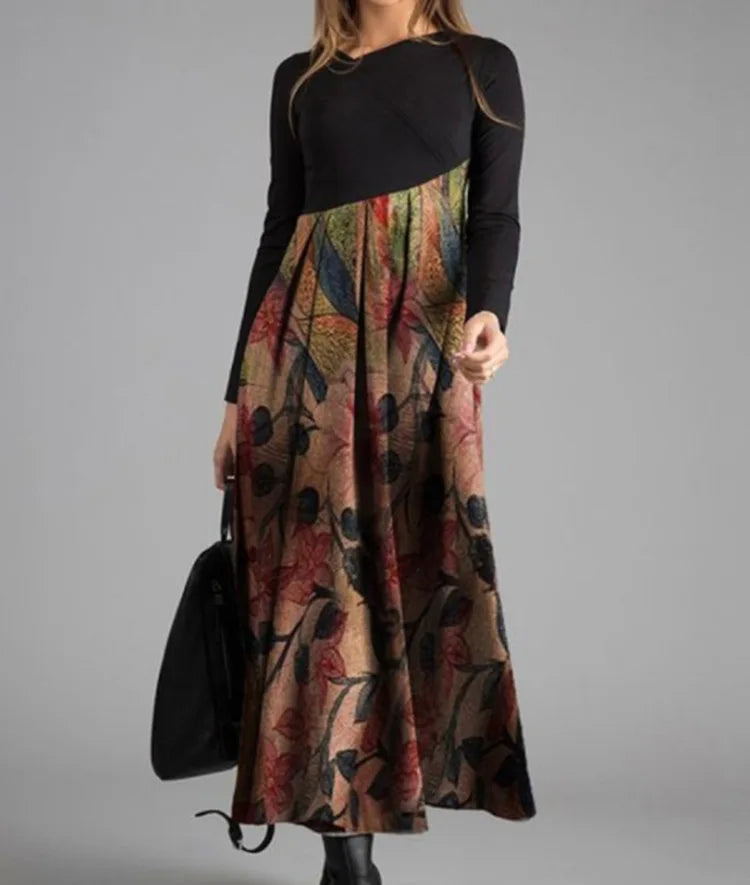 Women’s Elegant V-Neck A-Line Long Dress – Long Sleeve Casual Party Dress Free Shipping