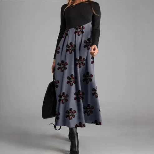 Women’s Elegant V-Neck A-Line Long Dress – Long Sleeve Casual Party Dress Free Shipping